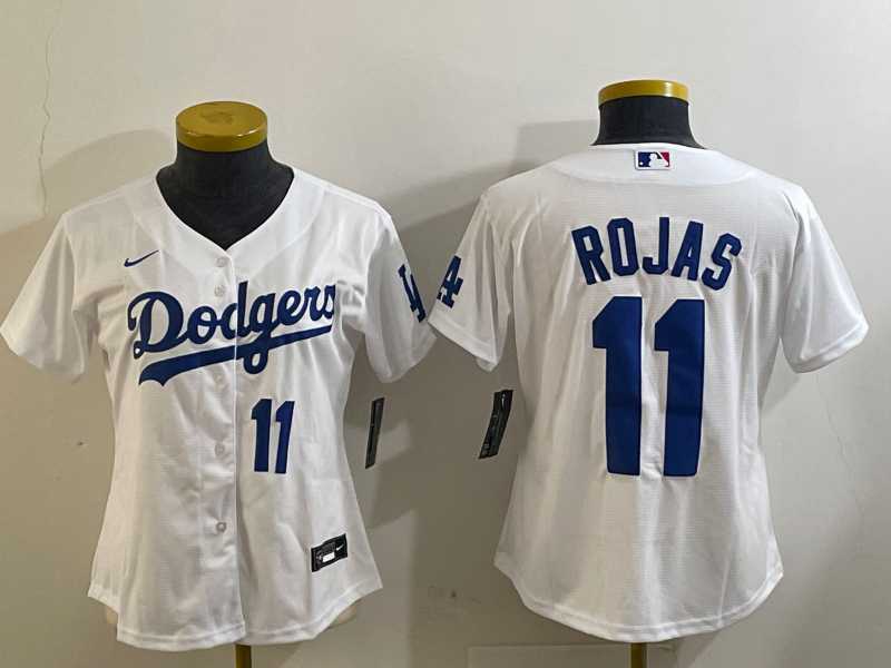 Womens Los Angeles Dodgers #11 Miguel Rojas Number White Cool Base Stitched Jerseys